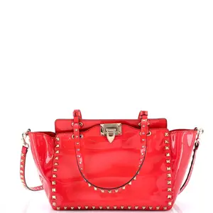 Pre-owned Valentino Patent Leather Top Handle Bags Garavani Rockstud Tote Soft Patent Medium by Rebag