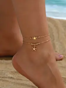 1pc Women's Beach Style Anklet , Starfish & Sea Shell Pendant Design, Perfect for Daily Wear & Vacation