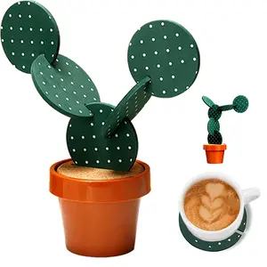 DIY Cactus Cup Mat Set, 6-Piece Eco-Friendly Drink Mats, Fun Cactus Gift with Planter Stand, Home Office Bar Decor, Birthday, Moving, Anniversary Gifts