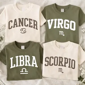 Minimalist Zodiac T-Shirt, Astrology Sign Crewneck with Bold College Letter Design, Cozy Horoscope Pullover for Men and Women, Libra Cancer Virgo Scorpio, Perfect Birthday Gift for Zodiac Lovers - AL