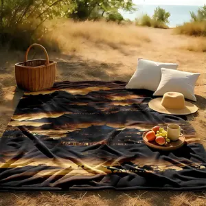 1 piece Grand palace complex in an ancient landscape at night themed flannel blanket - Modern design geometric pattern flannel sofa blanket, suitable for beds and sofas, all-season use, super soft and comfortable, digitally printed pattern, 100%