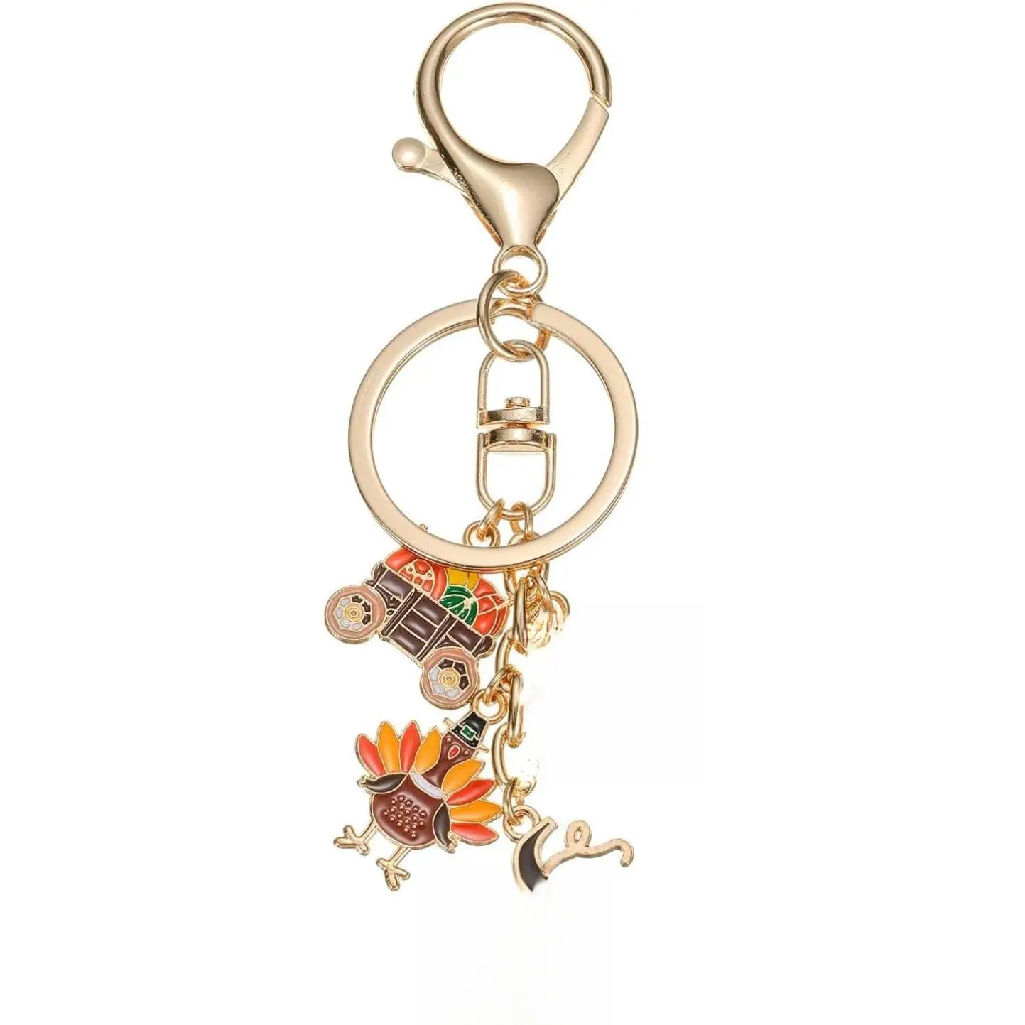 Thanksgiving Turkey Keychain with Pumpkin & Maple Leaf Elements Compact Lightweight Bag Charm Perfect Gift for Friends Family