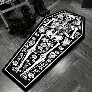 Halloween Skull Floral Pattern Carpet, Soft Area Rug, Decorative Rug for Living Room Bedroom Balcony Outdoor Leisure Areas