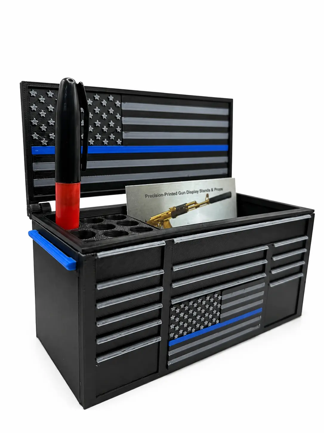 Thin Blue Line Police Desk Organizer | Available With Lid or No Lid