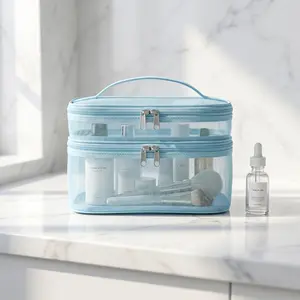 Double Layer Mesh Cosmetic Bag Large Capacity Zipper Makeup Pouch Portable Wet Dry Separation Storage Bag Lightweight Travel Organizer Perfect for Storing Skincare Products Toiletries Daily Supplies for Outdoor Trip Business Trip and Daily Outing-MM1