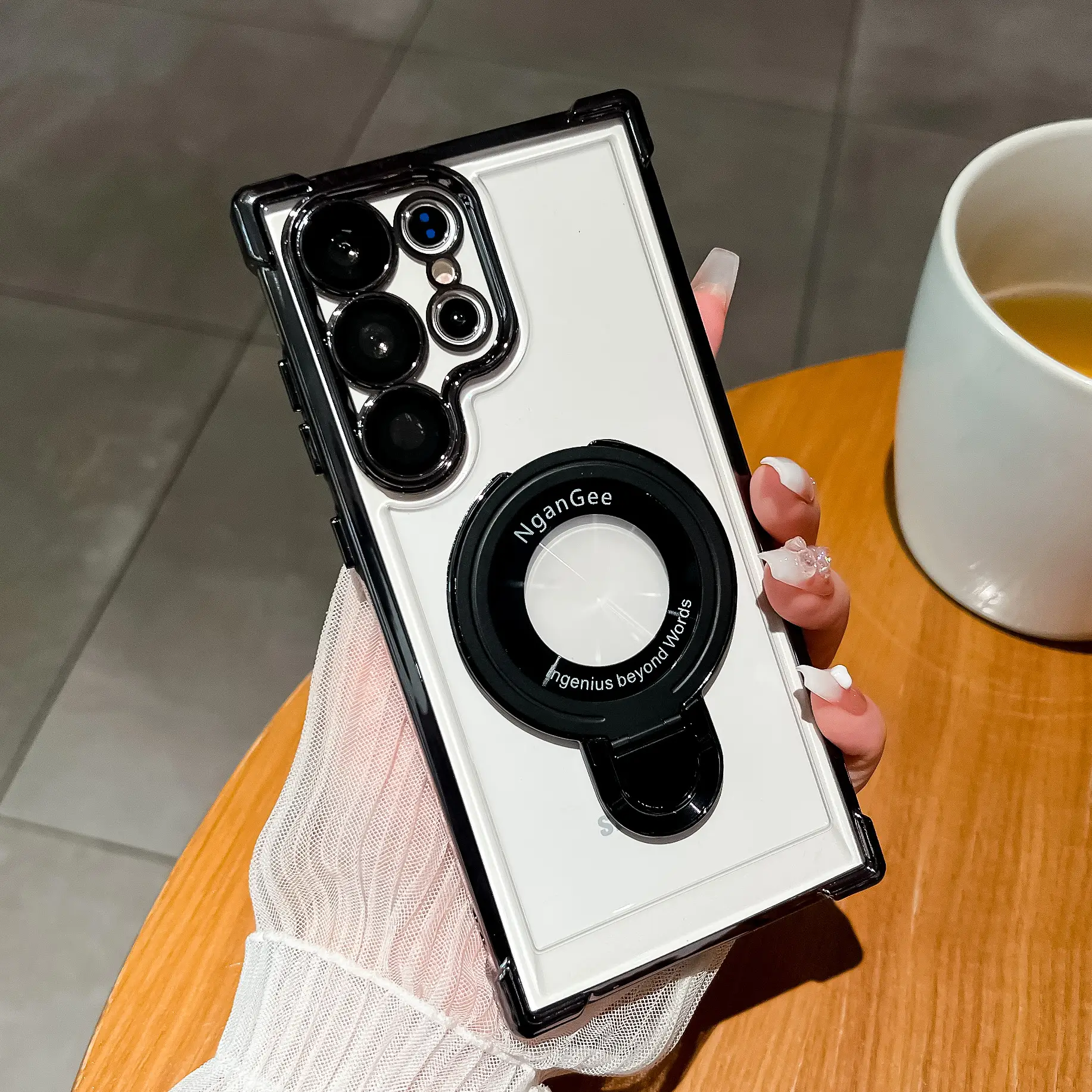 Clear Sticky Holder Phone Case with Four Corners thicken Cushion Lens Protection Film Fit for Samsung S23 S23Plus S23Ultra S22 S22Plus S22 Ultra Acces