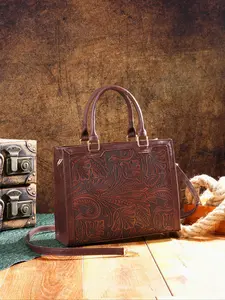 Vintage Embossed Classic Square Handbag Set, Includes Makeup Bag & Clutch, Retro Textured Design, Perfect for Everyday Use, Floral Embossed Handbag, Floral Embossed Satchel