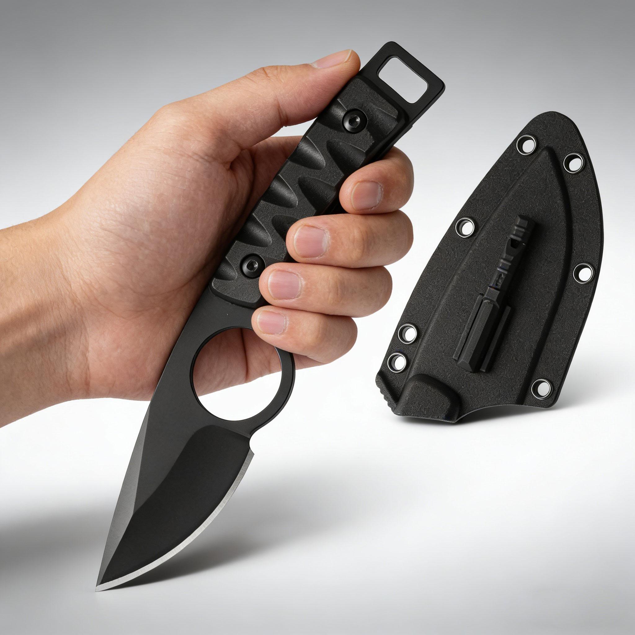 EDC Fixed Blade Survival Knife with Kydex Sheath, Tactical Hunting Knife for Camping Hiking, Outdoor Utility Knife with Serrated Edge, Durable Camping Gear for Men