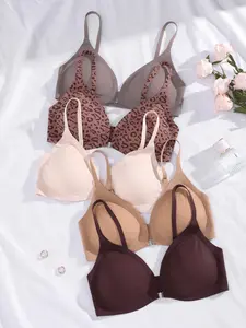Women's 5pcs Bra Pack Solid Adjustable Strap Wireless Seamless Elastic Bra, Casual Breathable Comfortable Padded Push Up Bra, Ladies Underwear for All Seasons Adjustable Bras
