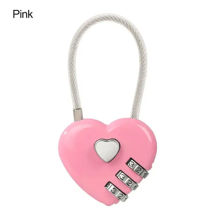Compact Heart-Shaped Metal Padlock - 3-Digit Combination