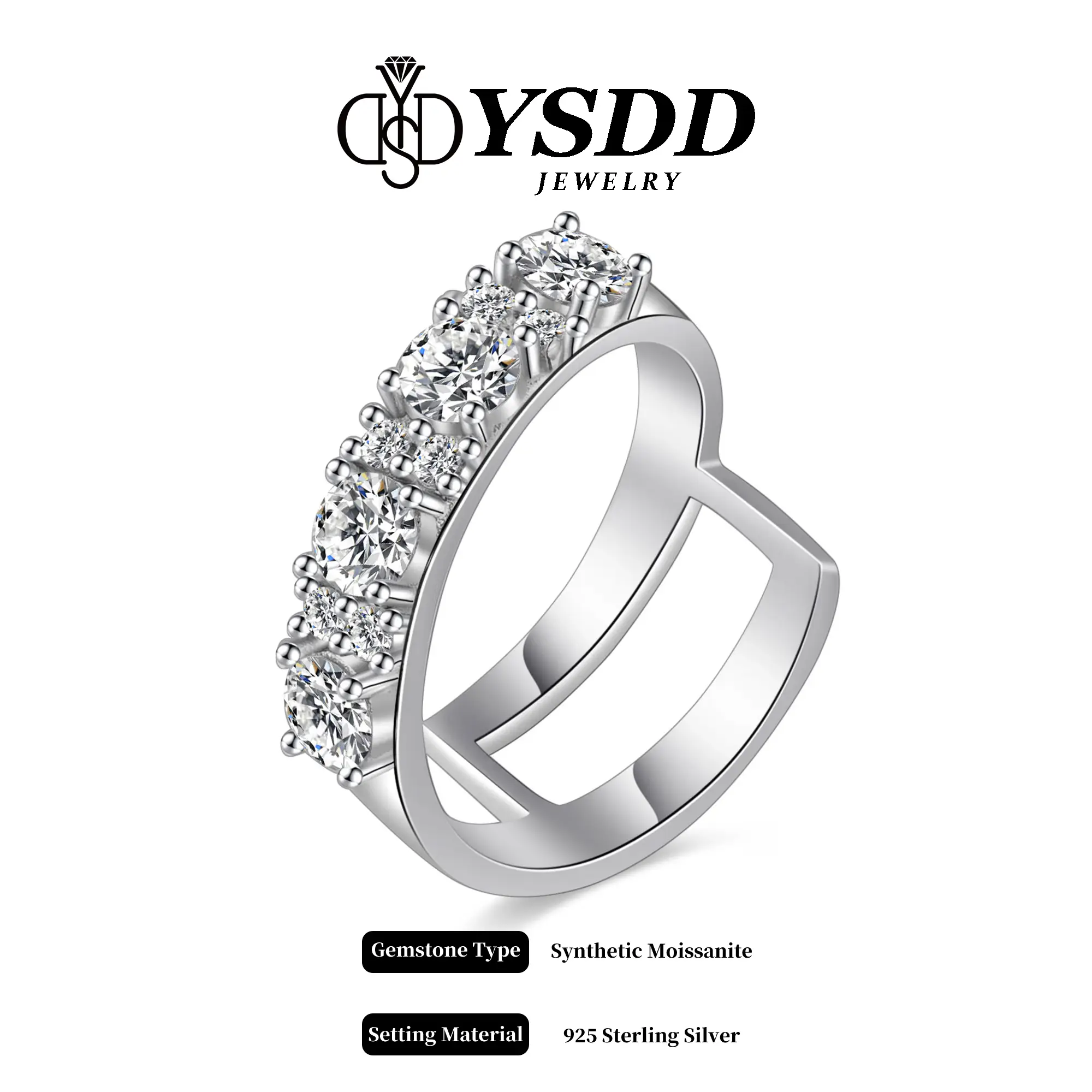 【#269】1.2Carat Irregular Cocktail All Synthetic Moissanite Band Ring in 925 Sterling Silver