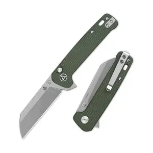 QSP Penguin Button Lock Folding Knife, 14C28N Blade, Micarta Handle, Thumb Stud & Flipper Opening, Ceramic Ball Bearings, Reversible Pocket Clip, EDC Knife, Camping & Hiking