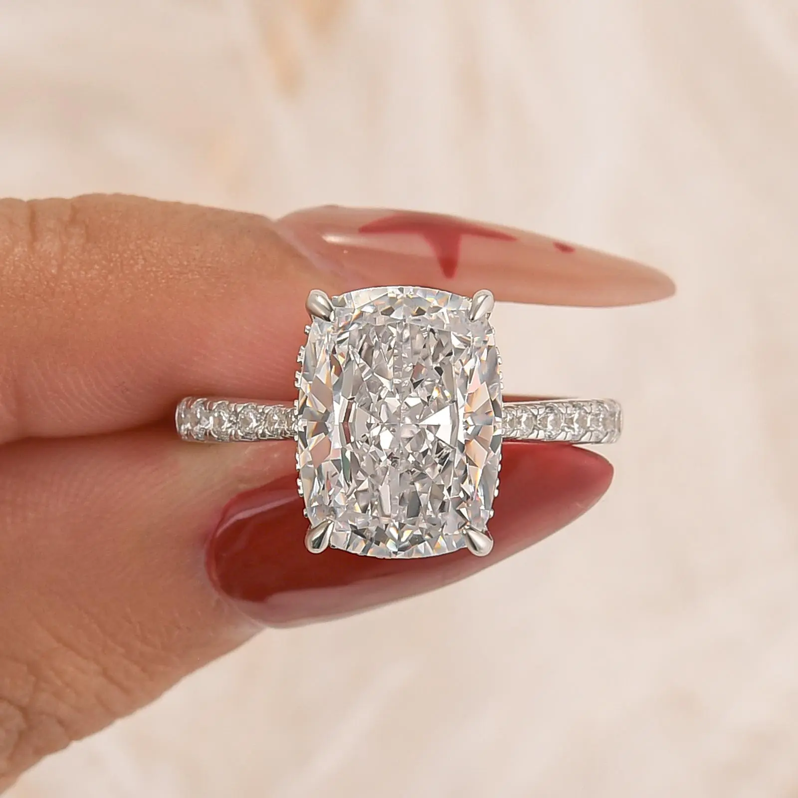 Maxine S925 Sterling Silver 6.5ct Cushion Cut Engagement Ring,5A Cubic Zirconia Women's Ring Jewelry,Promise Ring for Daily,Travel,Proposal,Wedding,Birthday,Anniversary, Prong Set
