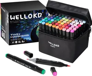 WELLOKB Alcohol Markers Set (24/48/60/80/120/168 Pcs) - Acrylic Marker Pen, Colorful Painting Kit, Office Stationery, School Supplies, Ideal Gift for Book Coloring Artists