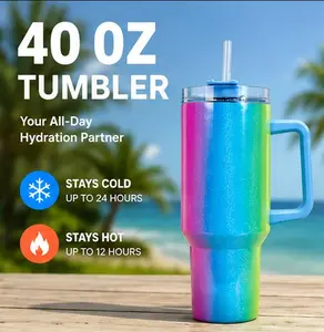 40oz Tumbler Cup with Handle & Straw | Double Wall Insulated | Keeps Drinks Cold 24hrs | Stanley Style Travel Mug