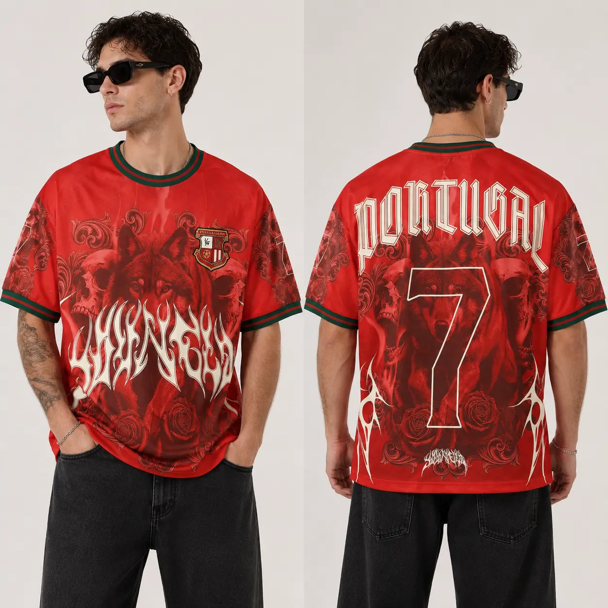 Portugal Inspired Soccer Jersey Shirt Number 7 Gothic Football Fan Tee Unisex Game Day Breathable Sports Top