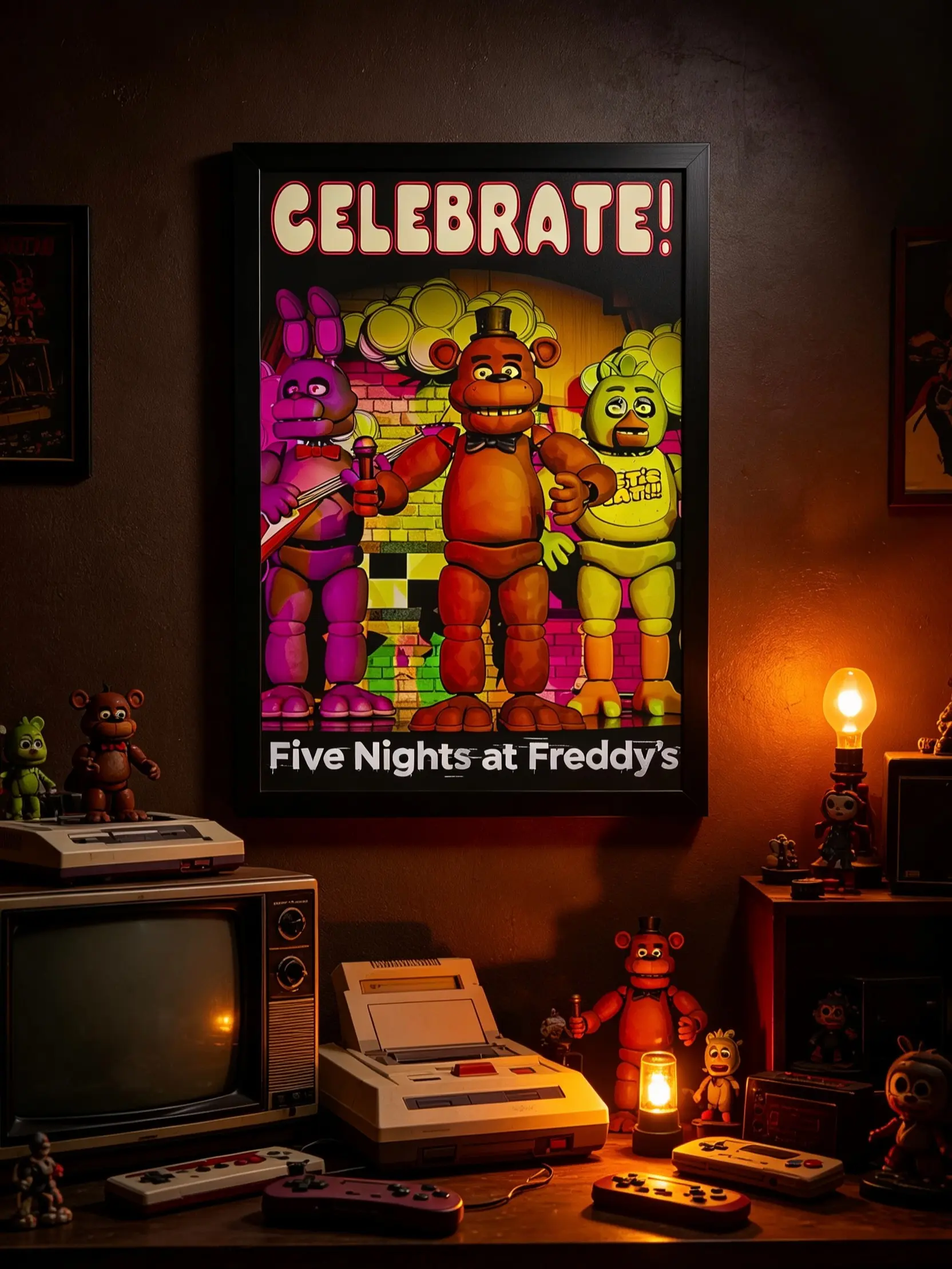Five Nights at Freddys Printed Canvas Poster - Bedroom Decor Set, Boys Room Wall Art, Cool Gift for FNAF Fans, Funky Home Decoration
