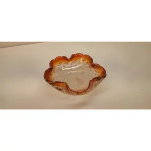 Vintage Murano Conferri Amber Clear Glass Ruffle Bowl