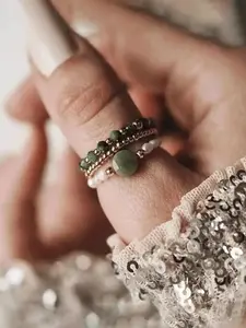 Natural Stone Ring Set, Dainty Stacking Rings for Women & Men, Elegant All-Match Fashion Accessories, Trendy Exquisite Jewelry, Stackable Rings