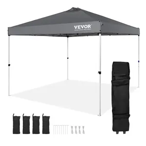 VEVOR Pop Up Canopy Tent,  , 10 x 10 ft, 250 D PU Silver Coated Tarp, with Portable Roller Bag and 4 Sandbags, Waterproof and Sun Shelter Gazebo for Outdoor Party, Camping, Commercial Events, Dark Gray