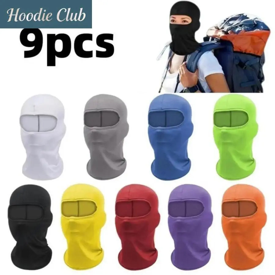 Elastic Polyester Sun Mask Neck Gaiter Set (6/9-Pack, 15.7in) - UPF50+ UV Protection Windproof Balaclava with Ear Flaps, Breathable Thermal Winter Ski Hood for Climbing, Outdoor Sports Full Face Cover Accessory, Full Face Covering, Hiking, 15.7 Inch