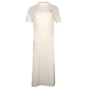 PUMA Womens Classics Ribbed Short Sleeve Midi Dress Casual Casual - White