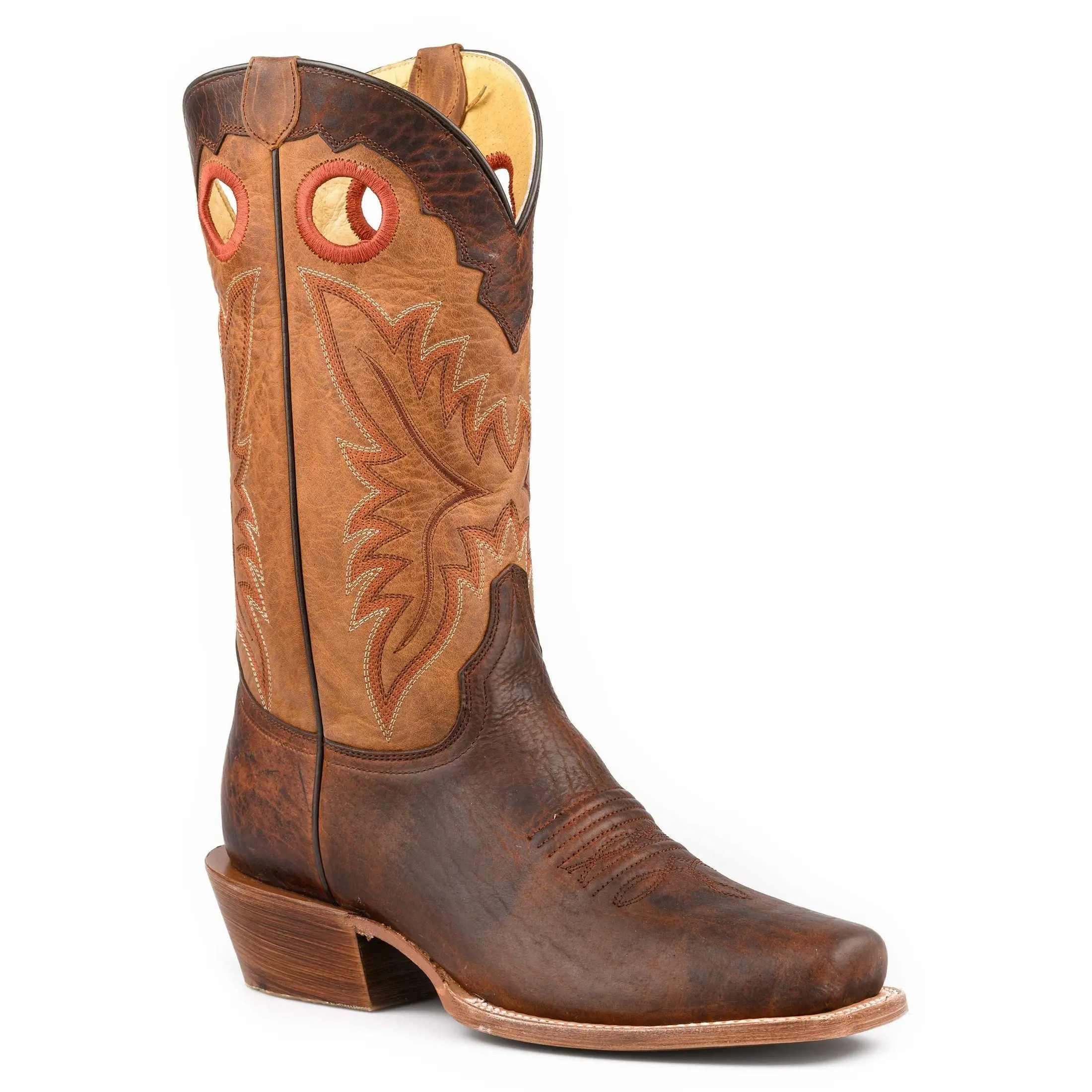 Men's Roper Ride Em' Bison Leather Boots Handcrafted Brown