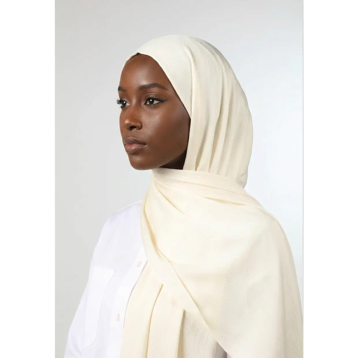 Ivory Creme Silk Crepe Crinkle Hijab