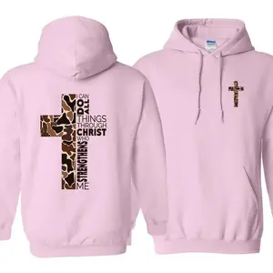 [Flash Sale Up To 50%] Christian Cross Hoodie – I Can Do All Things Through Christ Graphic Sweatshirt, Faith Based Apparel, Inspirational Religious Gift for Men Women - KEVIN HOUSTO SHOP