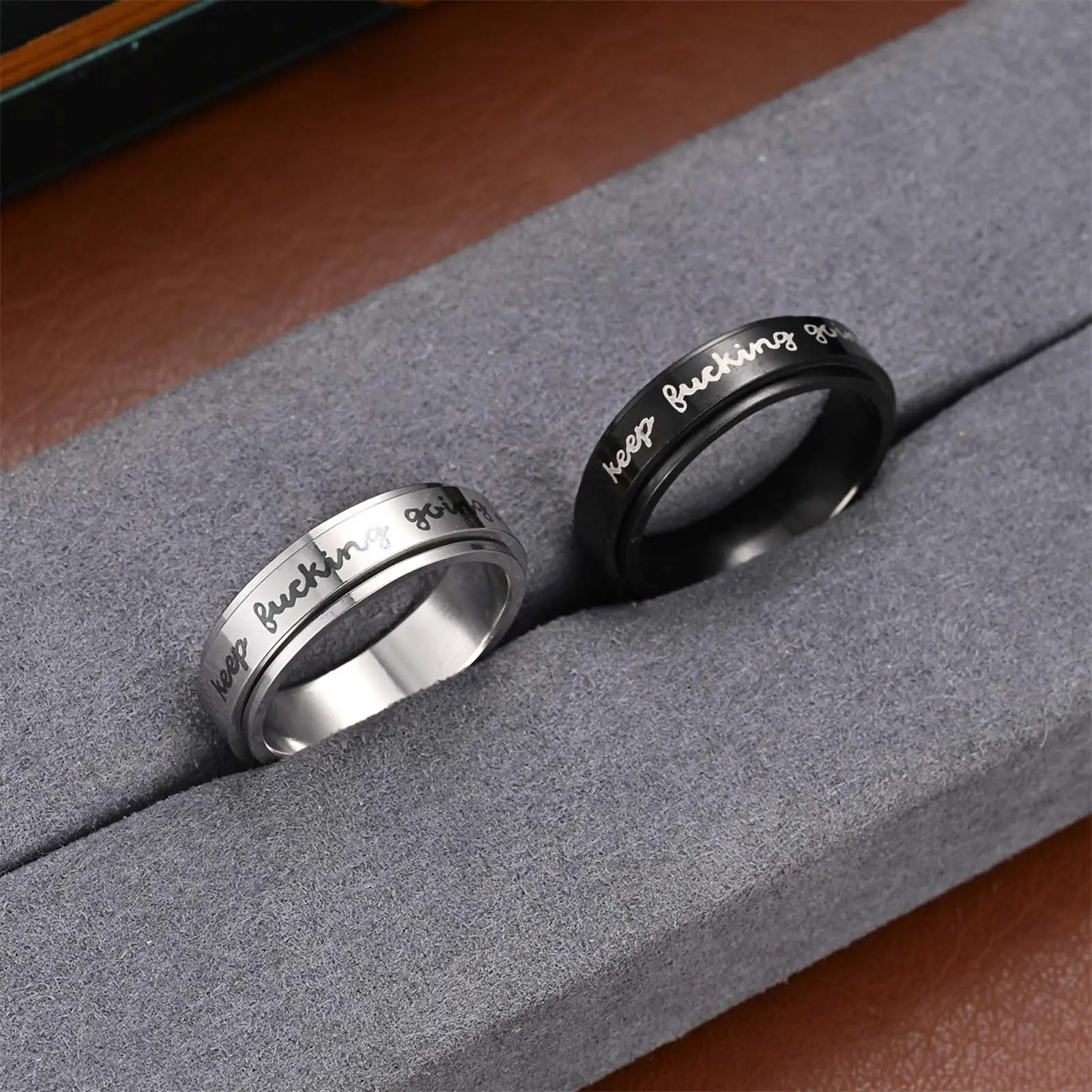 Stainless Steel Inspirational Spinner Ring – Personalized Anxiety Relief Jewelry for Men, Women & Couples