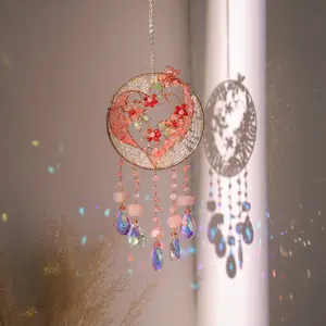 Pink Heart Design Crystal Sun Catcher Hanging Decoration, Indoor And Outdoor Decoration Hanging, Ideal Gift For Weddings, Housewarming, Birthdays