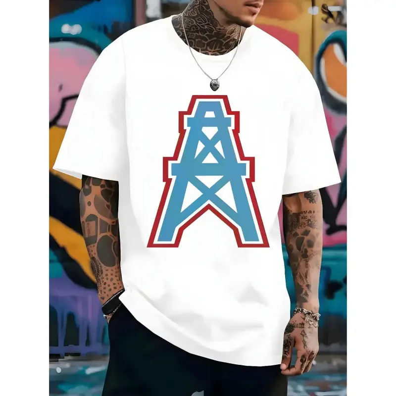 100% Cotton Male Heavy Cotton Round Neck Houston Oilers Graphic Athletic Tee Shirt - Football Sports Wear, Casual Athletic Apparel, Casual Streetwear, XXXXL Sports Top, Soft Cotton, Oilers Pride Tee