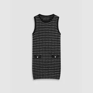 Cider [size 2-10] U-neck Stripe Faux Pearl Knitted Vest Mini Dress