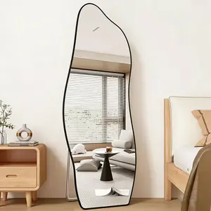 17569H01-Aesthetic Asymmetrical Full Length Mirror, Tempered Glass Wavy Dressing Mirror, Floor Standing/Wall Mounted for Bedroom