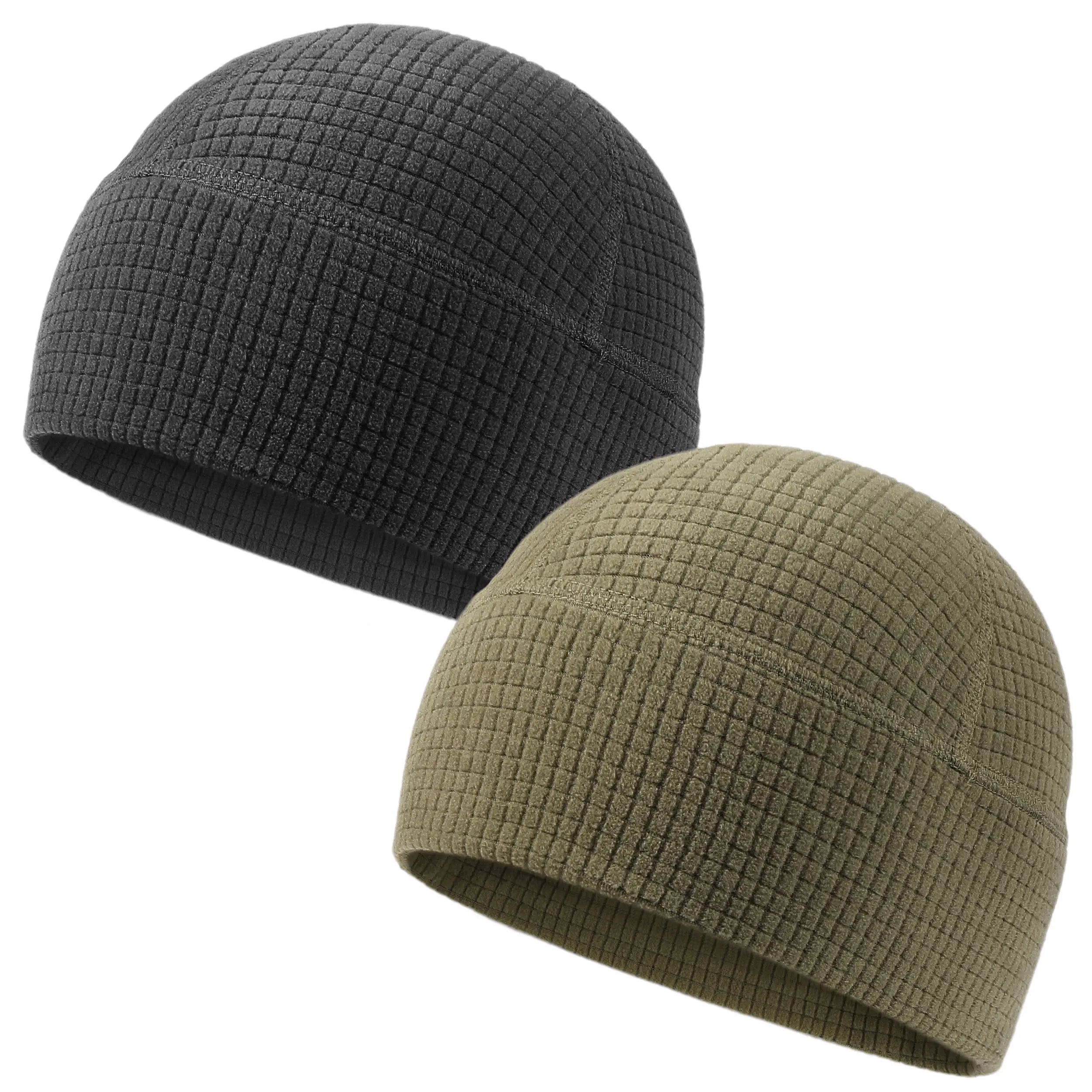 OUTDOOR SHAPING Men's 2-Pack Tactical Grid Fleece Waffle Knit Beanies, 10" Wide Lightweight Breathable Men's Accessories for Running, Military Use, Express Available