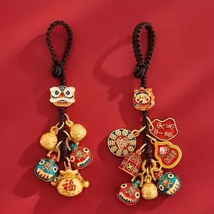 Feng Shui Wealth God Keychain with Pi Xiu Pendant, True Ancient Gold Three Beasts Decoration, Car Key Chain, Keychain for Bags, Bag Charm, Birthday Gift