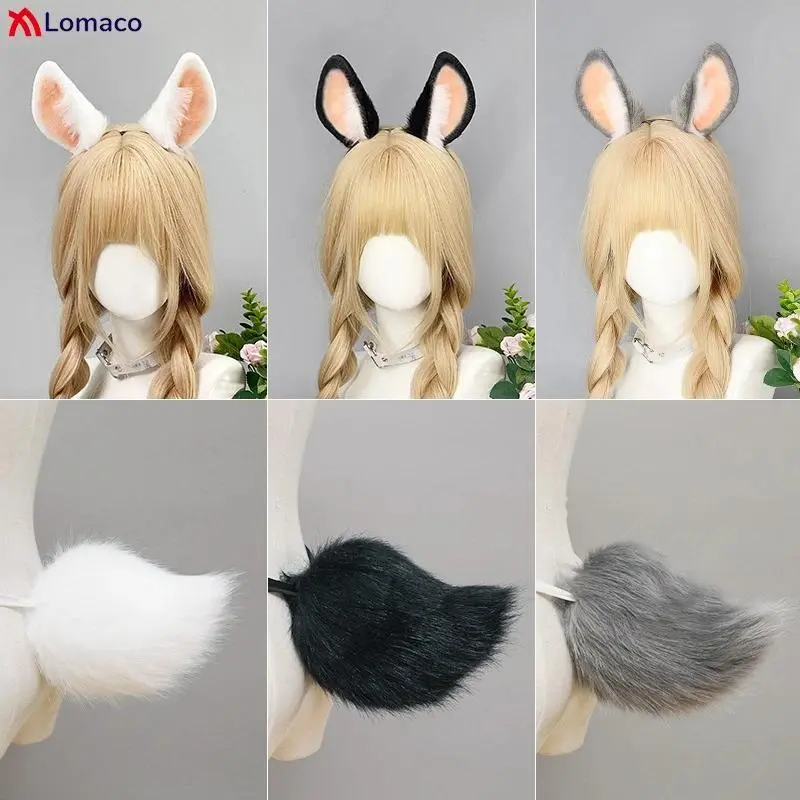 Plush Bunny Ears Hairbands Fluffy Rabbit Tail Cute Furry Fursuit Women Party Cosplay Props Costume Accessories