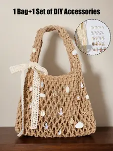 Ocean Shell Starfish Crochet Beach Bag, Bohemian DIY Accessories, Summer Fashion Women's Handbag, Tropical Vacation Style