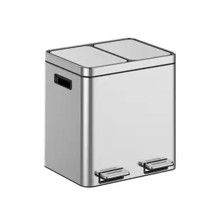 [FLASH SALE] Garvee 8 Gallon/ 10.6 Gallon Stainless Steel 2 Compartments Trash Can with Removable Inner Buckets and Quite-Close Lid, Silver,30L, 40L