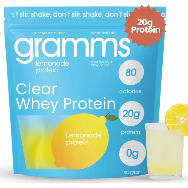 GRAMMS Clear Protein Powder 20G Protein for Women & Men -455g |       Grass-Fed Whey Isolate, Zero Sugar, Zero Lactose, Non-Bloating, Non-GMO(18 Servings)(Lemonade)