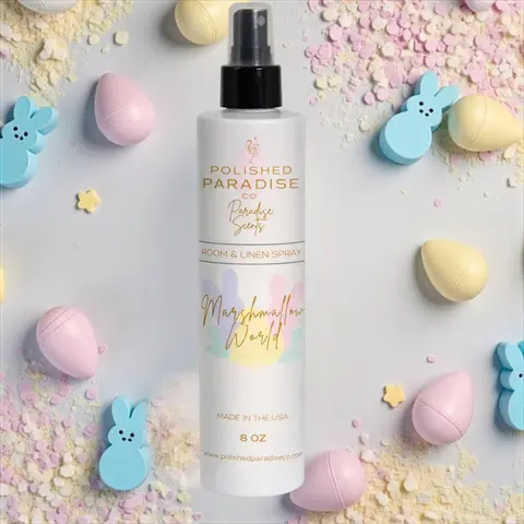 Polished Paradise Co Vanilla Marshmallow World Room Spray 8 oz - Luxurious Easter Scented Air Freshener for Home Fragrance Mist Made in USA