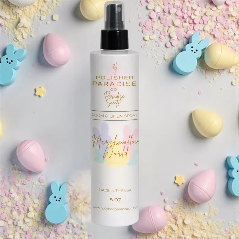 Polished Paradise Co Vanilla Marshmallow World Room Spray 8 oz - Luxurious Easter Scented Air Freshener for Home Fragrance Mist Made in USA