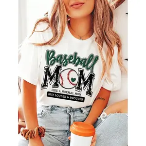 Womens Baseball Mom Graphic Tee Short Sleeve Crewneck Funny Sports Mom Shirt Casual Loose Fit Game Day Outfit Mothers Day Gift for Mom
