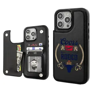 Coors Beer Cow Cowboy Creative Trendy Vintage Western Style Card Holder Wallet Aesthetic Pattern Black Casing For iphone 16 15 14 13 12 PRO PLUS MAX PU Leather Stylish Gift Shockproof Protection Anti-Drop Protective Protector Phone Cases Shell Cover
