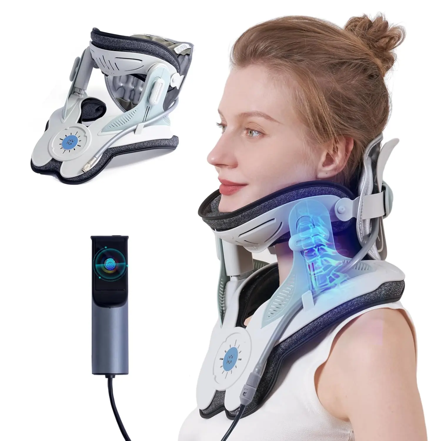 Cervical Neck Traction Device, Electric Air Pump with 3 Power Traction, Built-in 8 Airbag, Improved Stretcher for Neck Decompression and Neck Tension Relief for Cervical Spine Decompression, Ergonomic Design for Home, Office & Travel Use