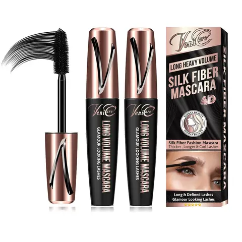 2 Pack 4D Silk Fiber Eyelash Mascara Volumizing Makeup Waterproof Kit Eye Lashes VeniCare Lengthening Curling Smudgeproof Long-lasting