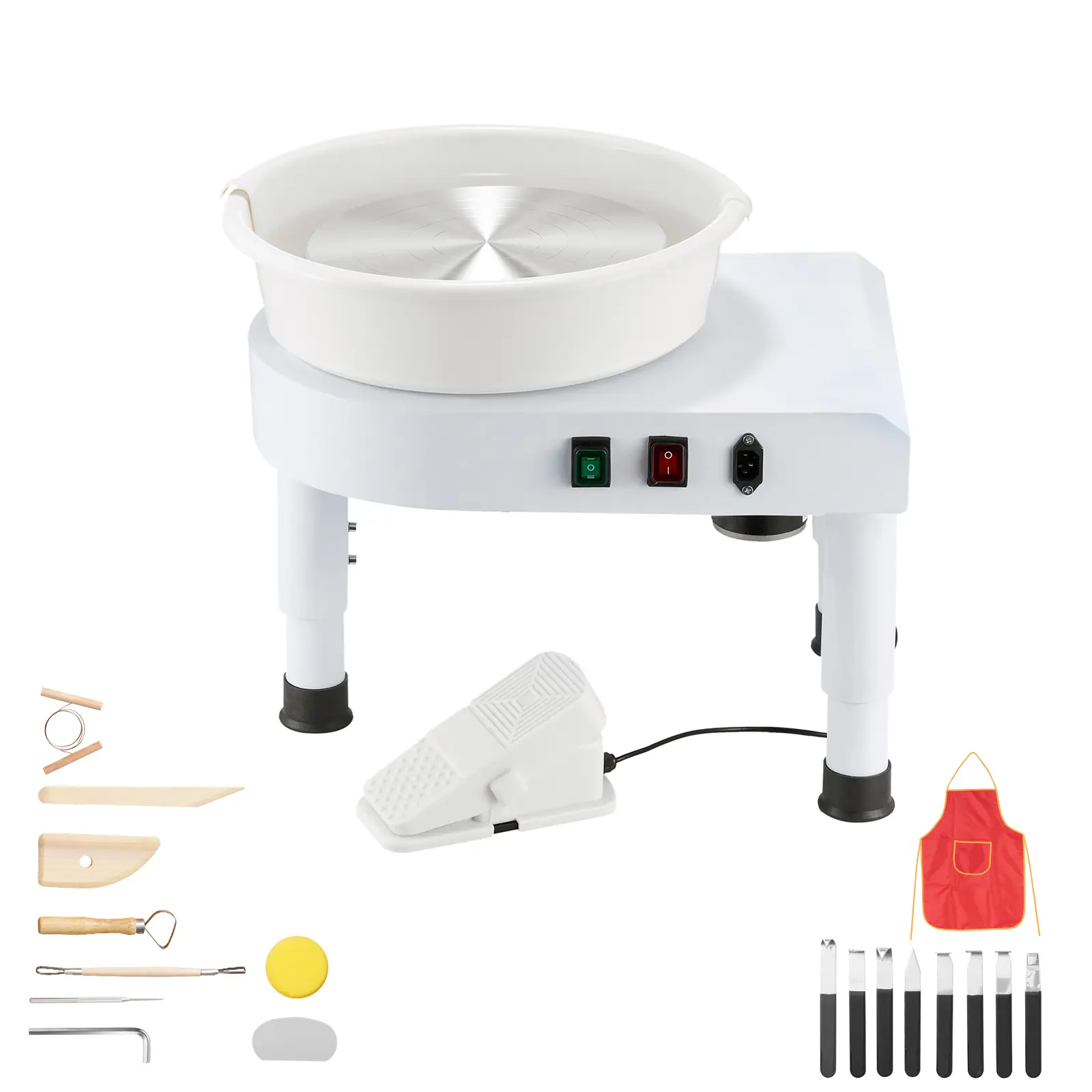 Pottery Wheel, 11 in Ceramic Wheel Forming Machine, 60-300 RPM Speed Adjustable Foot Pedal, Adjustable Lift Leg, Detachable Basin, Complete Tool Accessory Kit for Work Art Craft DIY, White