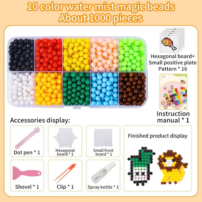 Water Spray Magic Beads DIY Craft Set For Kids, No-Iron Sticky Beads Assembly Kit, Creative Educational Toy For Intellectual Development And Hands-On Ability Training