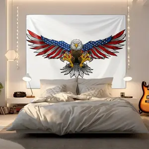 Patriotic Bald Eagle with USA Flag Wings Print Tapestry, Red White Blue Eagle Art Wall Hanging, American Freedom Eagle Tapestries, Soft Durable Fabric Wall Decor Tapestry for Bedroom Man Cave, Ideal Gift for Patriotic & Eagle Lovers
