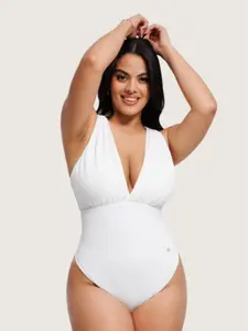 Popilush Shapewear Cross-Front Draped Halter Tummy Control Bodysuit Fit Breathable Soft Adjustable